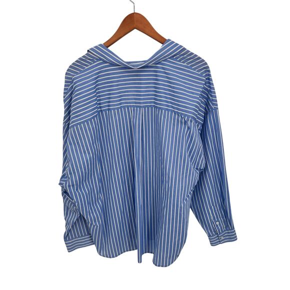 TALBOTS Plus Petite Blue & White Striped Cotton V Neck Poplin Top // 2X Petite - Picture 7 of 7